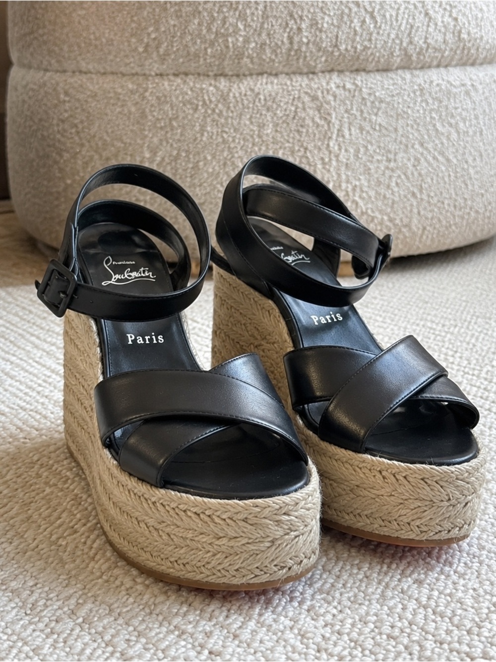 Christian Louboutin Mariza Zeppa Black Leather Wedges EU 39